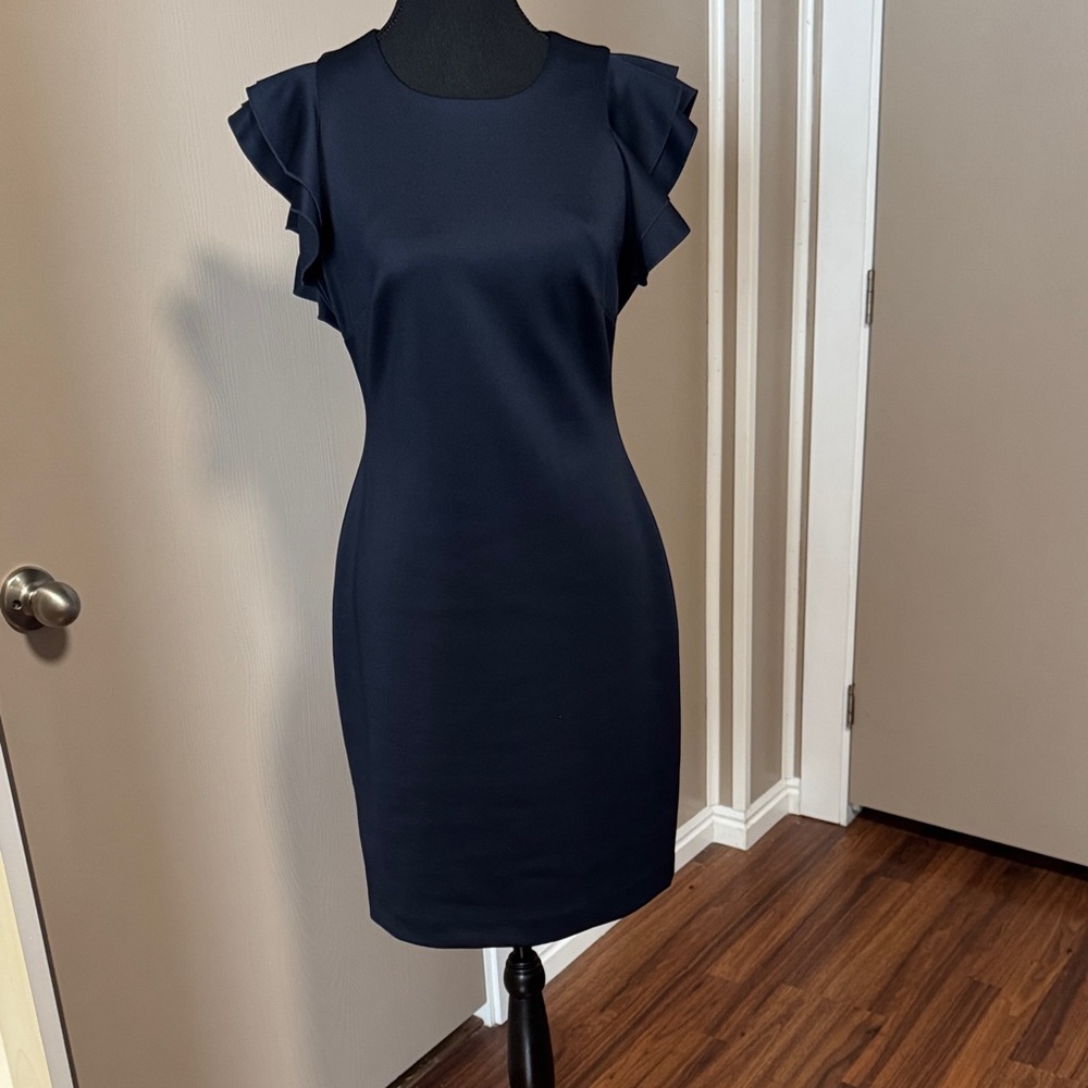 Tommy Hilfiger Navy Ruffle-Sleeve Midi Dress